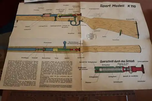 altes Querschnittblatt eines Karabiners Sport Modell K110 