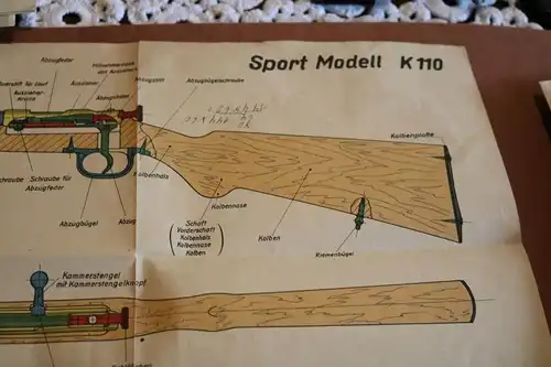 altes Querschnittblatt eines Karabiners Sport Modell K110 