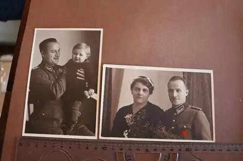 zwei tolle alte Fotos Portrait Soldat , Beamter ? Zoll ? mit Frau und Kind 1941