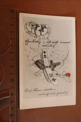 tolle alte Karte Karikatur - Flugzeug mit Pilot, Babygruss