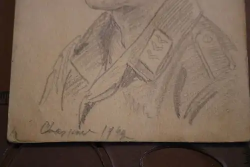 tolle alte Handzeichnung Portrait eines Soldaten der Luftwaffe Charkow 1942