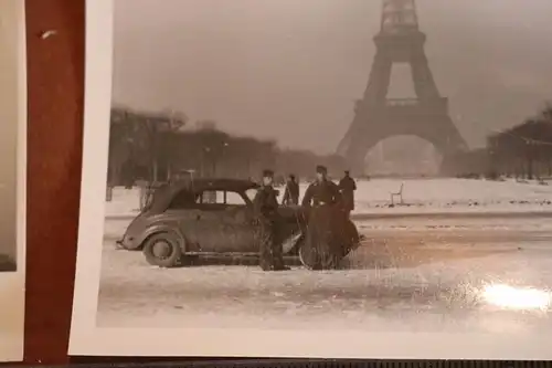 fünf alte Fotos- Soldaten in Paris, Pkw - Eiffelturm  - 1941