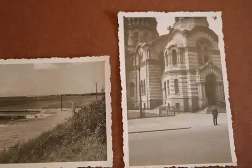 drei alte Fotos-  zerstörte Gebäude, Kirche, Strand - Riga  1941