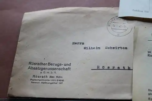 alter Briefumschlag Rösrather Bezugs- u. Absatz-Genossenschaft 1943-44