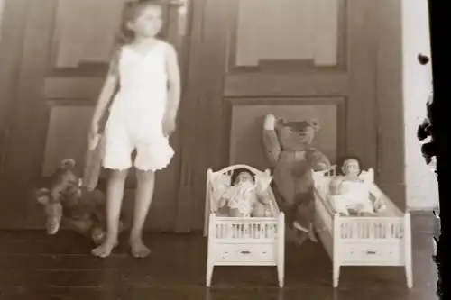 drei tolle alte Glasnegative - Mädchen mit Teddybären und Puppen -20-30er Jahre