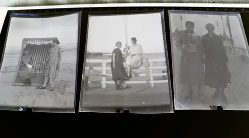 drei tolle alte Negative - Personen Strandkorb Ahlbeck - 30er Jahre 