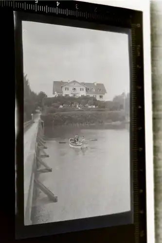 tolles altes Negativ -  Fluss oder See - Hotel Panorama - Ort ??- 20-30er Jahre