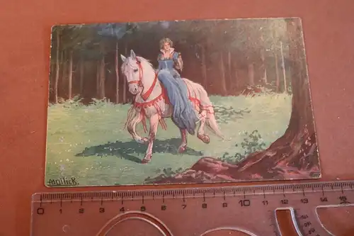 tolle alte Karte - Künstlerkarte - Morgenritt  Frau auf Pferd - 1910-20 ?