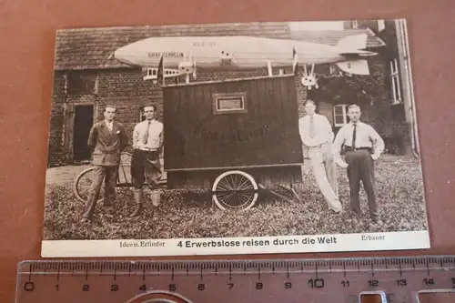 tolle alte Fotokarte - vier Männer m Modell Graf Zeppelin Luftschiff
