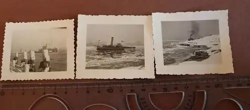 drei alte Fotos - Dampfschiff auf dem Rhein , Schlepper ??