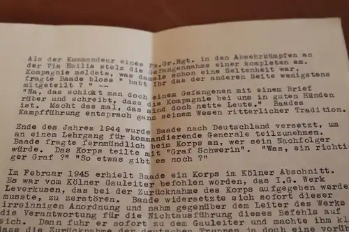 drei Blätter Erzählungen über Generalmajor  Baade - Zeugenaussagen ?? 1944/45