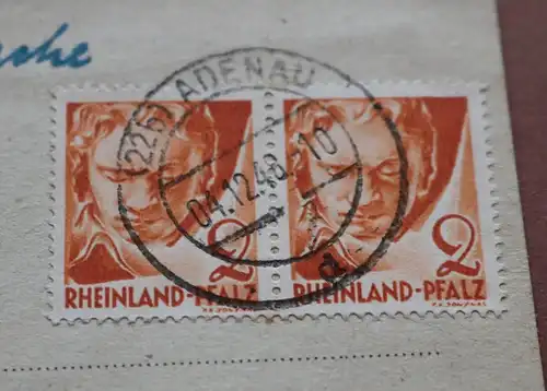 alte Drucksache - Briefmarken frz. Zone - Rheinland-Pfalz - Adenau 1948