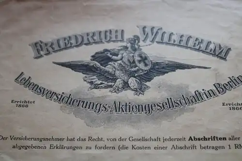 alter Papierumschlag - Friedrich Wilhelm Lebensversicherungs AG Berlin 1910-20 ?