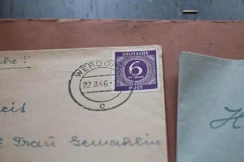 vier alte Briefumschläge allierte Zone Briefmarken  Stempel Werdohl 1946