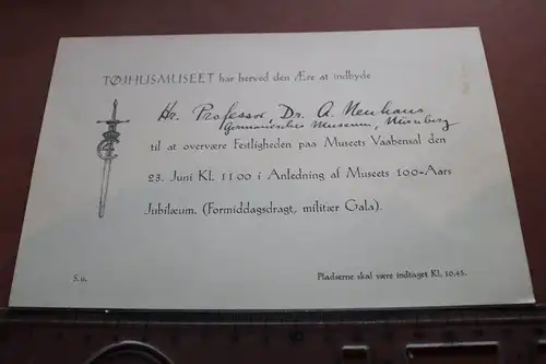 alte Einladungskarte des Königliche Dänische Zeughausmuseum 100 Jahr Feier
