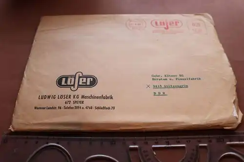 toller alter Umschlag der Firma L. Löser KG Speyer mit Werbung 1966