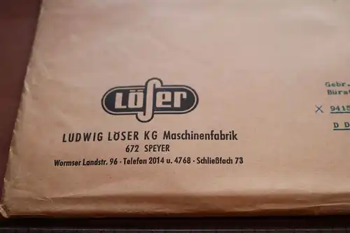 toller alter Umschlag der Firma L. Löser KG Speyer mit Werbung 1966