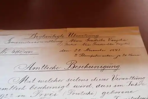 alte beglaubigte Übersetzung 1944 - Kroatisch auf Deutsch