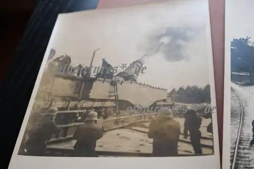 vier große alte Fotos - Eisenbahngeschütz Alex  - Wehrmacht - selten ?