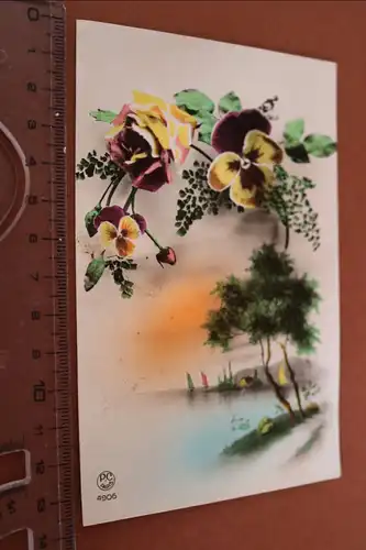 tolle alte Karte - Künstlerkarte - Meer Baum Schiffe - Frankreich - Feldpost 