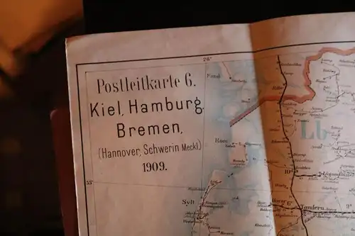 alte Postleitkarte 6 - Kiel, Hamburg, Bremen 1909