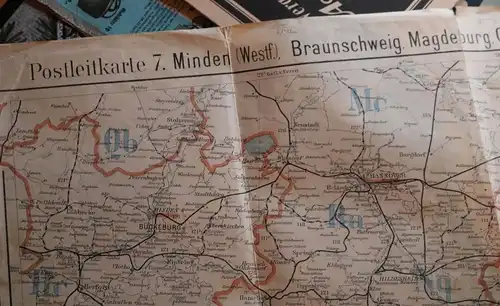 alte Postleitkarte 7 - Minden, Braunschweig, Magdeburg, Cassel, Erfurt  usw 1909