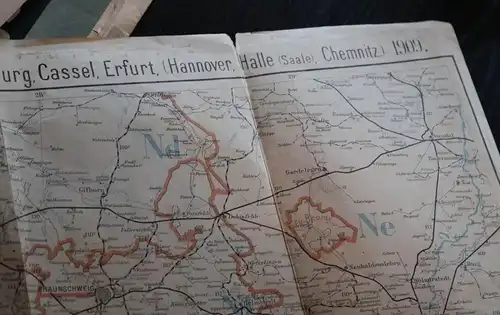 alte Postleitkarte 7 - Minden, Braunschweig, Magdeburg, Cassel, Erfurt  usw 1909