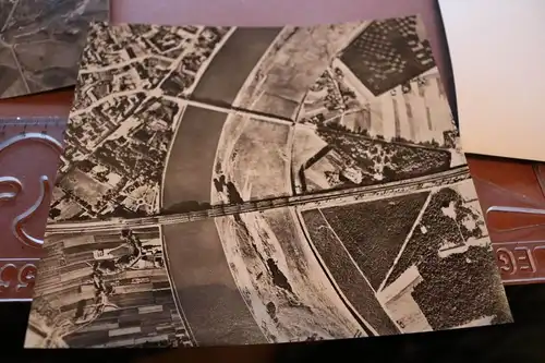 drei alte Luftbilder - Ort ??? Fabriken, Fluss , Eisenbahnbrücke ? - Alter ??