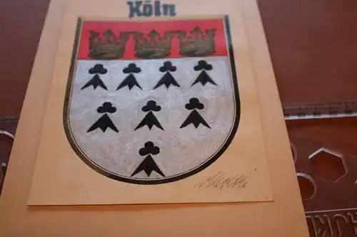 tolles altes gemaltes Wappen von Köln - Kunstmaler Fr. Leop. Moltke 