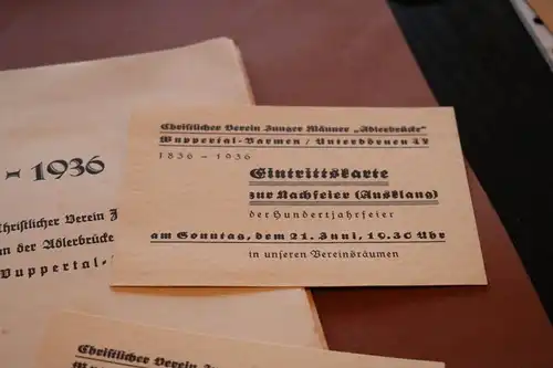 alte Festschrift 100 Jahre CVJM in Wuppertal Barmen 1936 inkl. Eintrittskarten