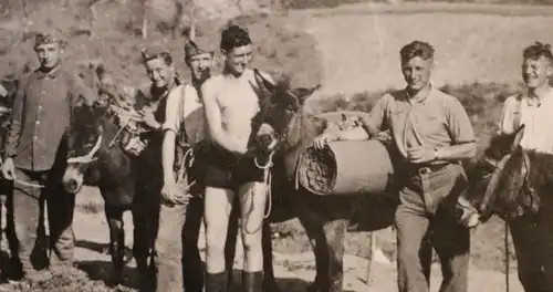 altes Foto - Soldaten bei Beladeprobe der Mulis in Bulgarien