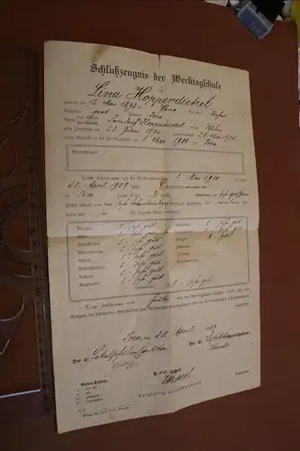 altes Schlusszeugnis Werktagschule Prex Bayern 1907