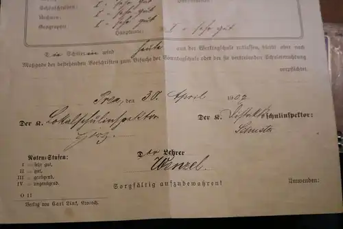 altes Schlusszeugnis Werktagschule Prex Bayern 1907