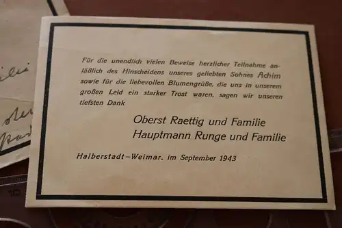 alte Danksagungskarte eines Oberst aus Halberstadt über den Verlust des Sohnes