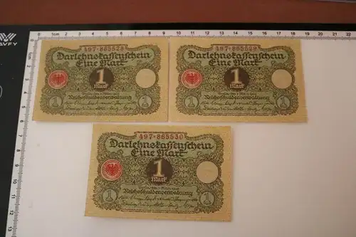 drei tolle alte Darlehnskassenscheine 1 Mark - 1920 - fortlaufende Nummern