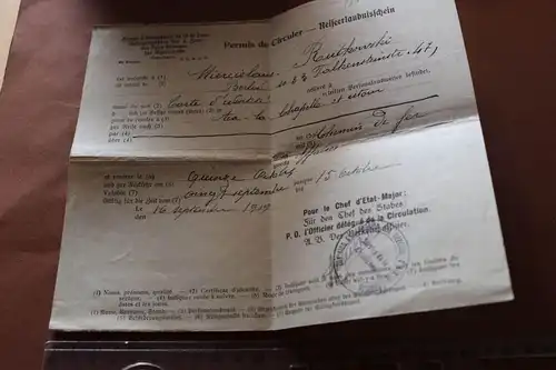 tolles altes Dokument -Reiseerlaubnisschein  vom Besatzungheer Rheinland 1919