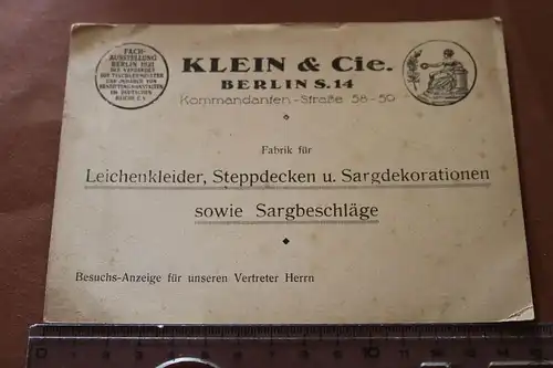 alte Werbekarte Klein & Cie. Berlin - Fabrik für Leichenkleider usw. 1910-20 ??
