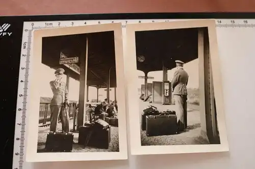 zwei alte Fotos - Soldat am Bahnsteig Bahnhof Gensingen-Horrweiler 