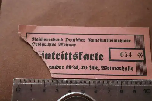 alte Eintrittskarte für die Weimarhalle 1934 - Reichsverband Rundfunkteilnehmer