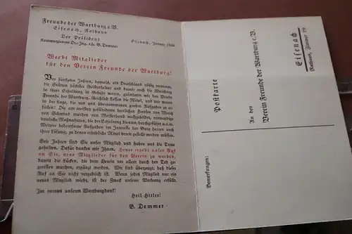 tolle alte Doppelkarte - Mitgliedswerbung Freunde der Wartburg e.V. 1938