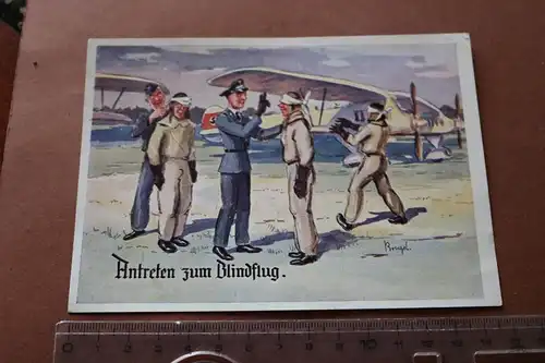 alte Karte - Karikatur Luftwaffe - Piloten - Blindflug