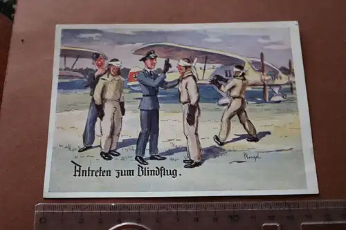 alte Karte - Karikatur Luftwaffe - Piloten - Blindflug 