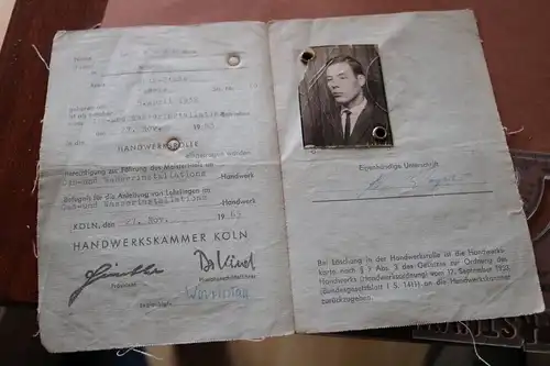 alte Handwerkskarte einer Person aus Köln 1963
