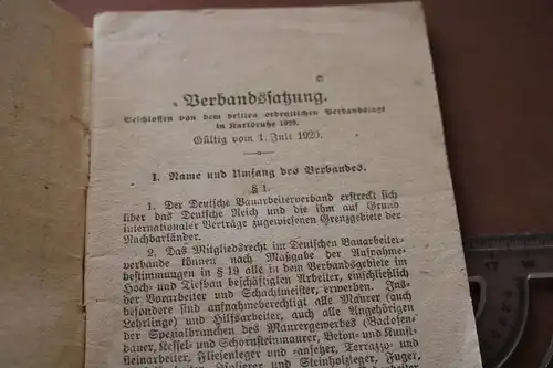 altes Heft - Verbandssatzung des Deutschen Bauarbeiterverband  DBV 1920