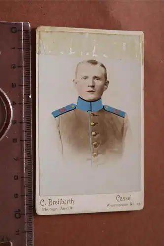 tolles altes CDV Foto - Portrait eines Soldaten - 11 Train-Batl. Kassel colorie