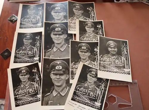 11 tolle alte Fotos Portraits eines Soldaten - teilweise mit Frohes Fest 1941