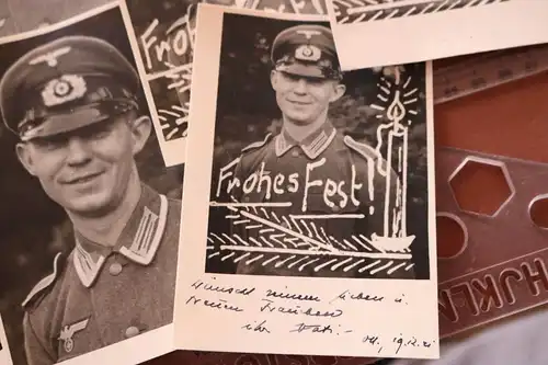 11 tolle alte Fotos Portraits eines Soldaten - teilweise mit Frohes Fest 1941