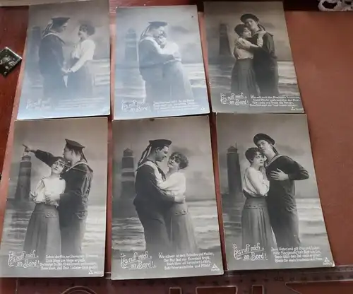 sechs tolle alte Karten - Es ruft mich an Bord - Matrose mit Frau 