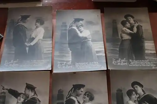 sechs tolle alte Karten - Es ruft mich an Bord - Matrose mit Frau 