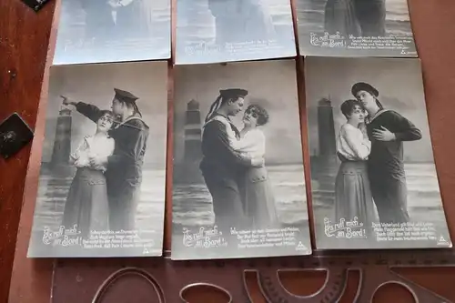 sechs tolle alte Karten - Es ruft mich an Bord - Matrose mit Frau 